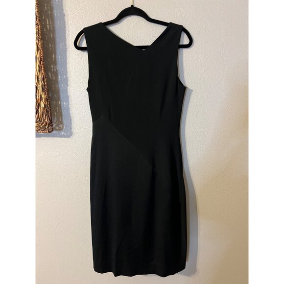 DKNY Sheath Dress 8 Black Stretch Sleeveless Asymmetrical Neck Classic Career - Picture 7 of 7